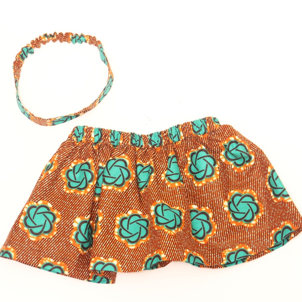 Babies So Klutch Girls African Gathered Skirt and Headband Set, Various Sizes - Picture 3 of 10